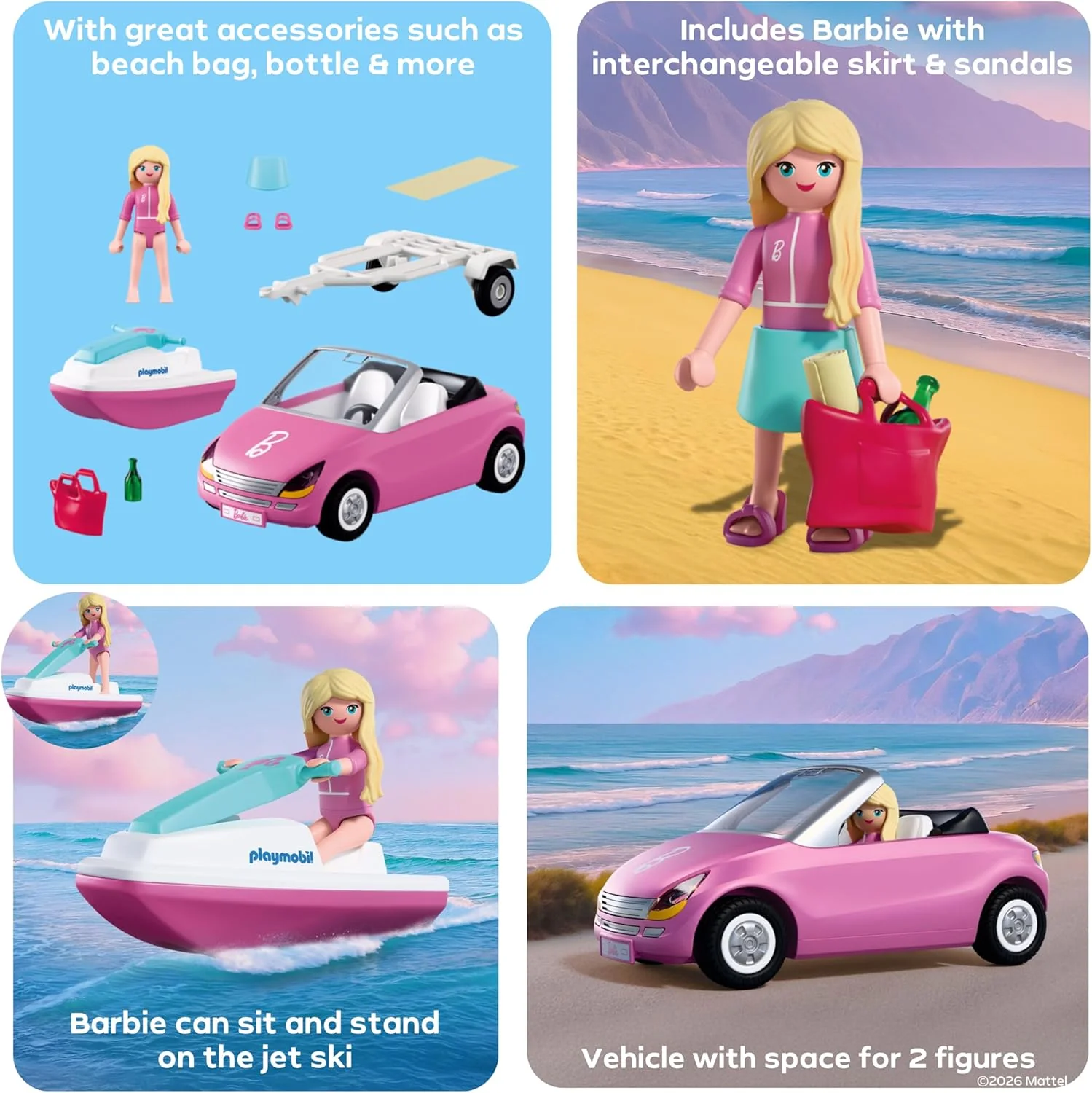 PLAYMOBIL Barbie Cabrio 72123 Cabrio met aanhanger en jetski, zomeravonturen met Barbie aan de kust van Malibu, voertuig- en waterplezier, creatieve speelset voor kinderen vanaf 4 jaar - Image 5
