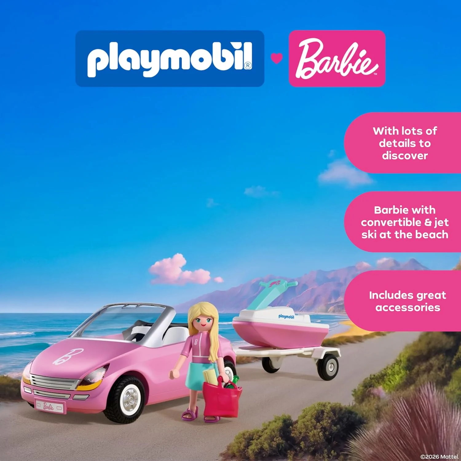 PLAYMOBIL Barbie Cabrio 72123 Cabrio met aanhanger en jetski, zomeravonturen met Barbie aan de kust van Malibu, voertuig- en waterplezier, creatieve speelset voor kinderen vanaf 4 jaar - Image 7