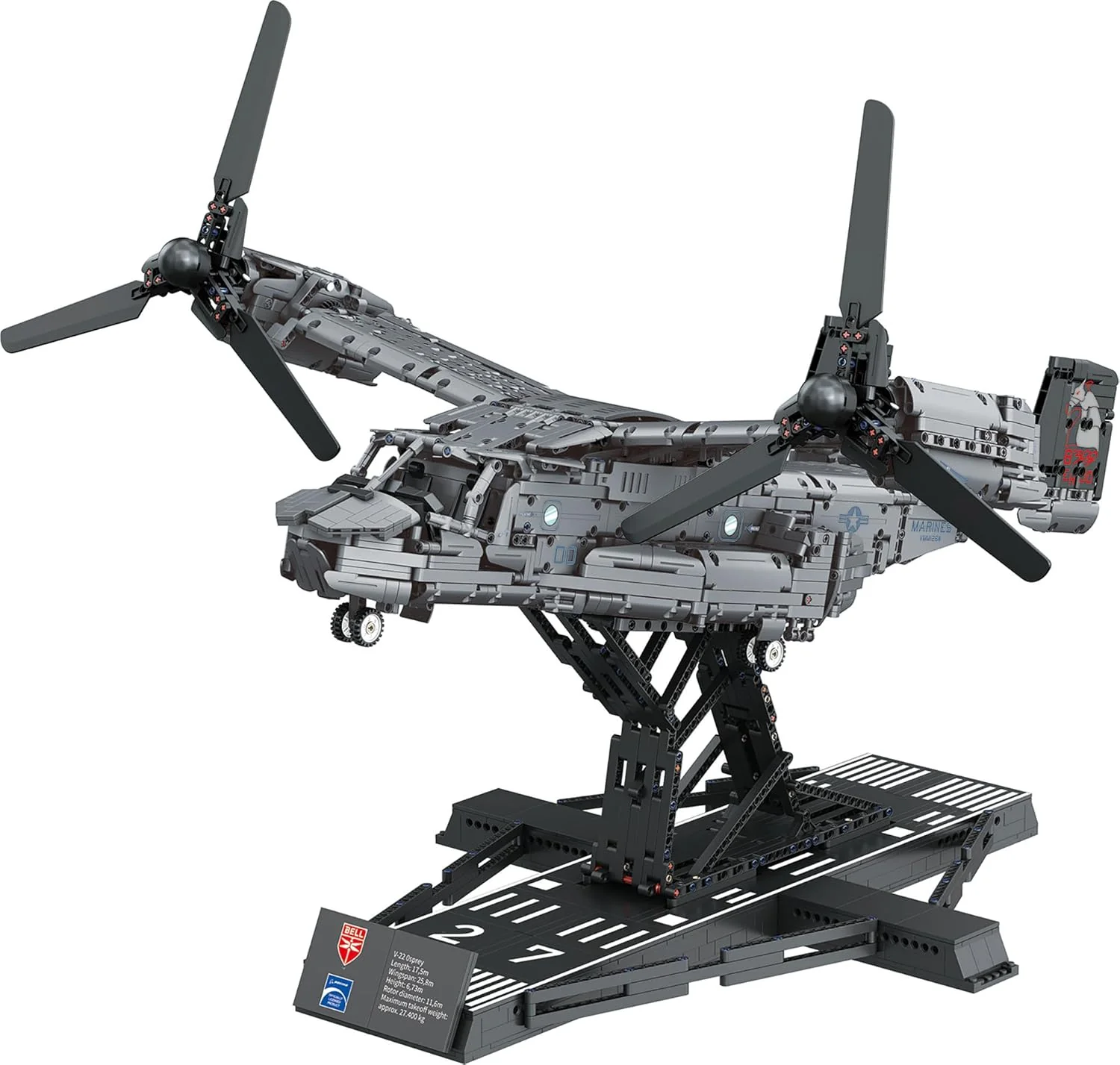 Revell Brick System 00961 Bell Boeing V-22 Osprey - Brick Model Kit - 1:25 Scale Unbuilt, 85.3cm in width, 3,730 Pieces, Includes Display Stand and Stickers For Decoration - Image 7