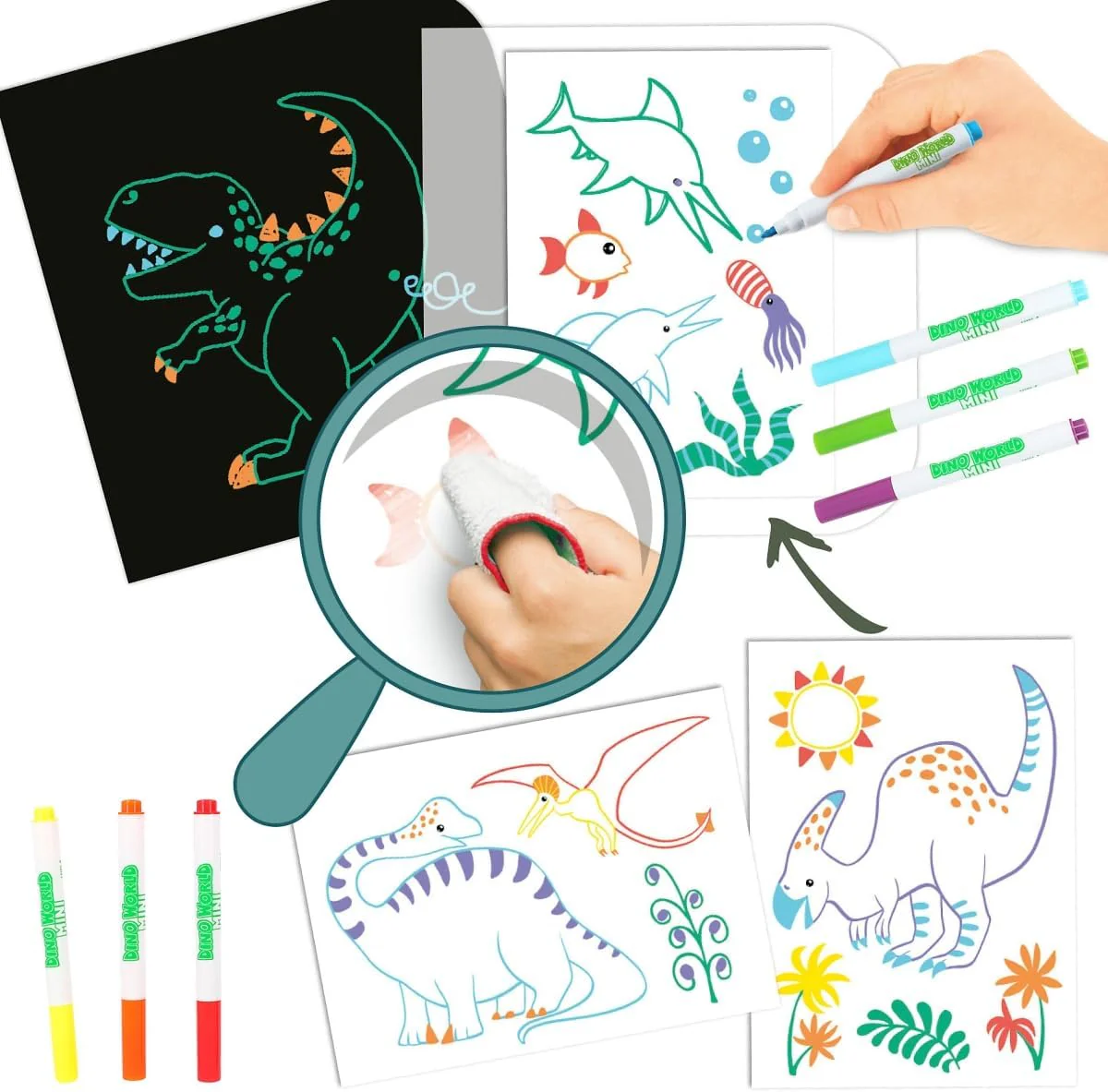 Depesche Dino World Paint & Swipe Book 12101 Colouring Book with Wipe Clean Pages Includes 6 Fibre Pens - Image 6