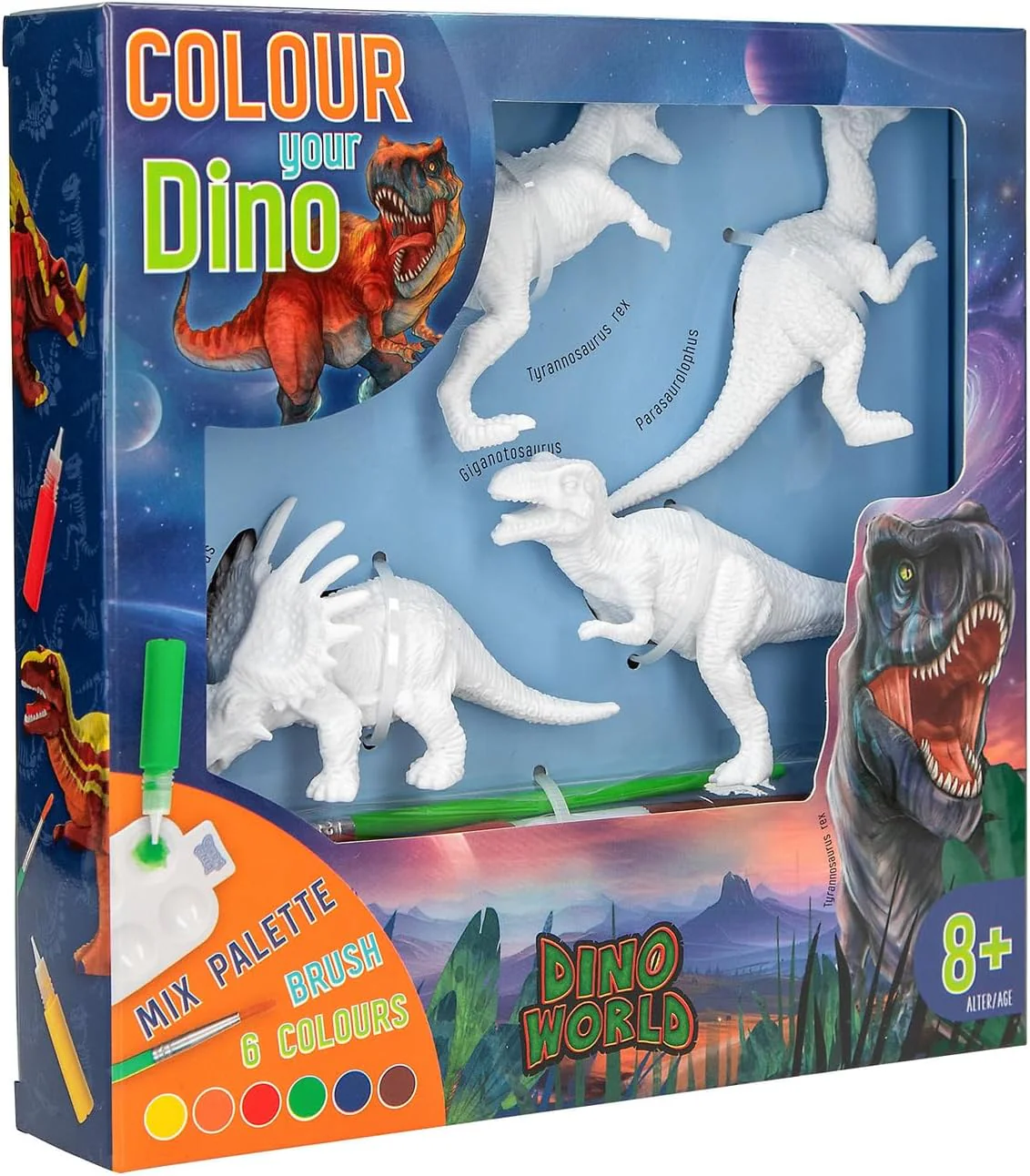 Depesche 12672 Dino World DIY Kleur je Dino - 4 dinosaurusfiguren om zelf te maken, set incl. acrylverf, penselen, palet en instructies - Image 4