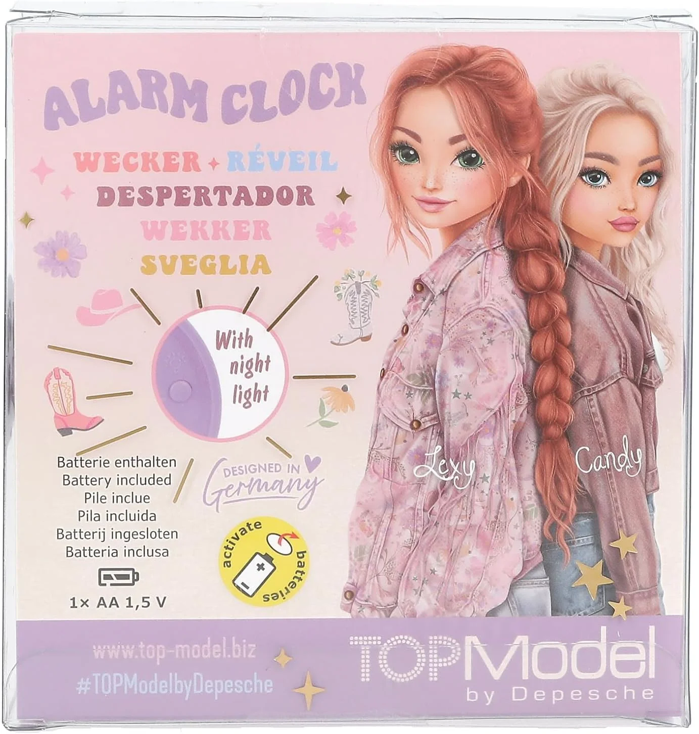 Depesche 13861 TOPModel Cowgirl - Wekker in paars voor kinderen, met modelmotief en bloemen, stille klok met lichtfunctie, incl. batterij - Image 2