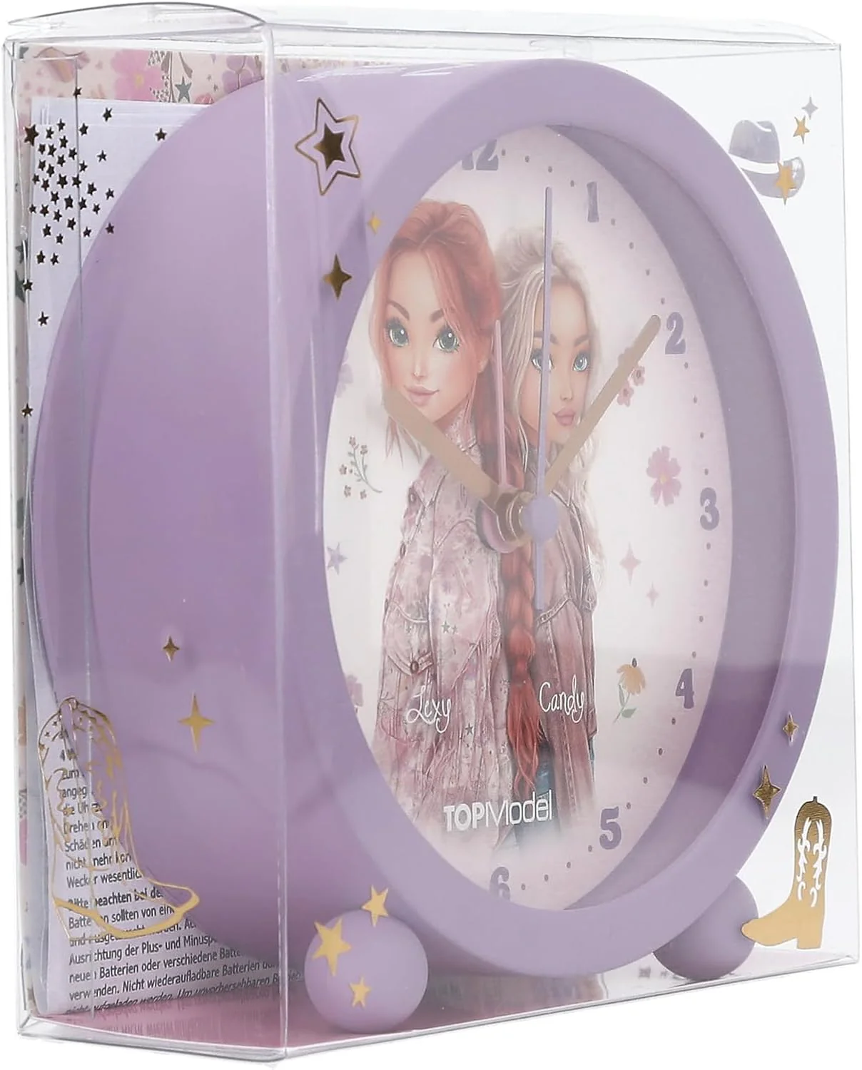 Depesche 13861 TOPModel Cowgirl - Wekker in paars voor kinderen, met modelmotief en bloemen, stille klok met lichtfunctie, incl. batterij - Image 6
