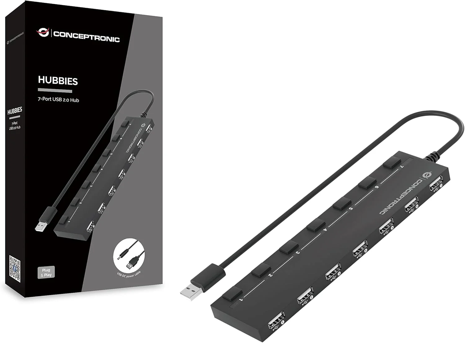 Conceptronic HUBBIES08B USB Hub 7-Port 2.0/7 x 2.0 / Extra without Power Supply/Black - Image 3