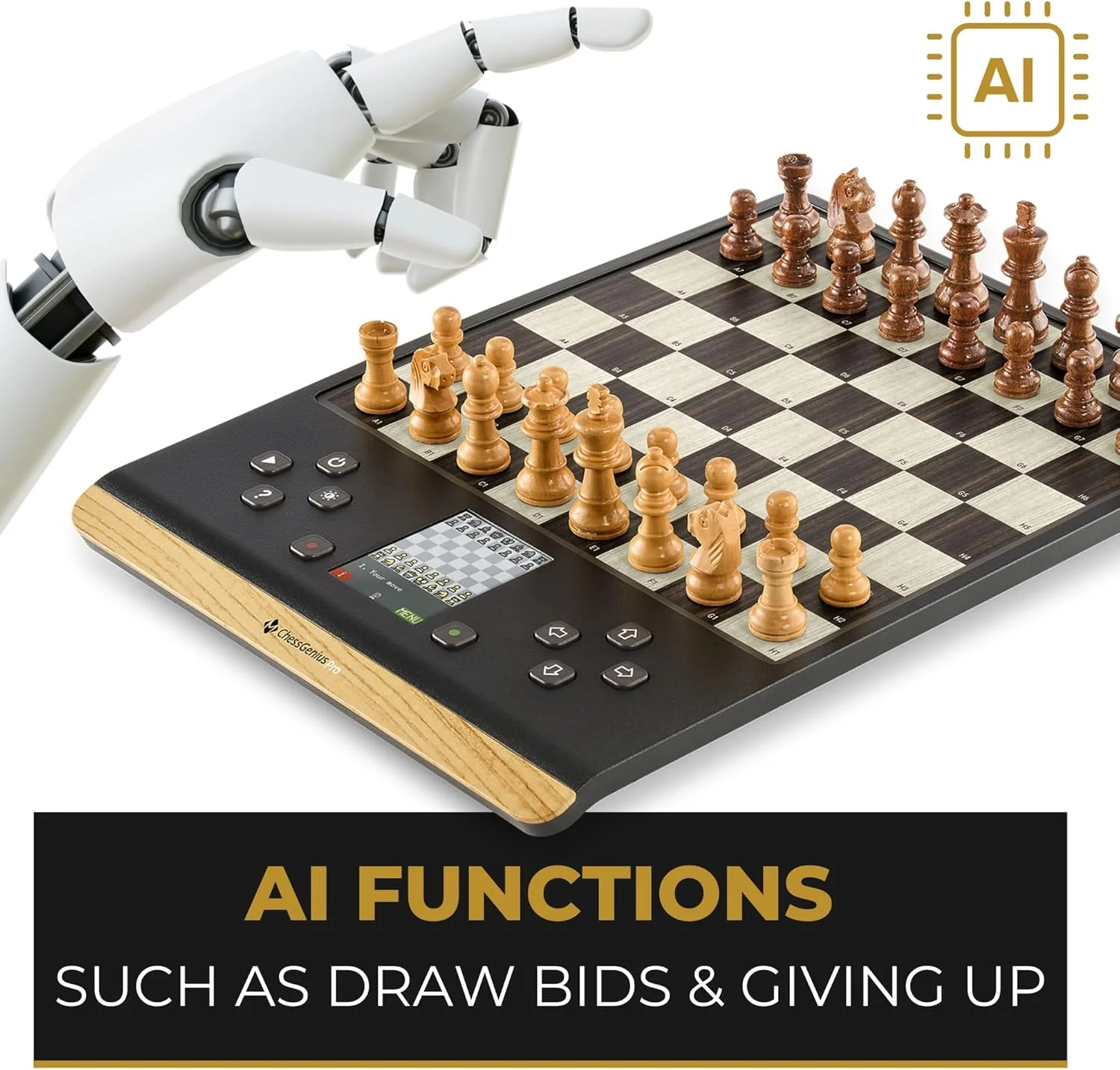 MILLENNIUM ChessGenius Pro Wood Edition chess computer - Elegant wooden look with real wooden pieces, user-friendly operation, mobile and versatile, ideal for hobby players with AI learning functions - Image 4