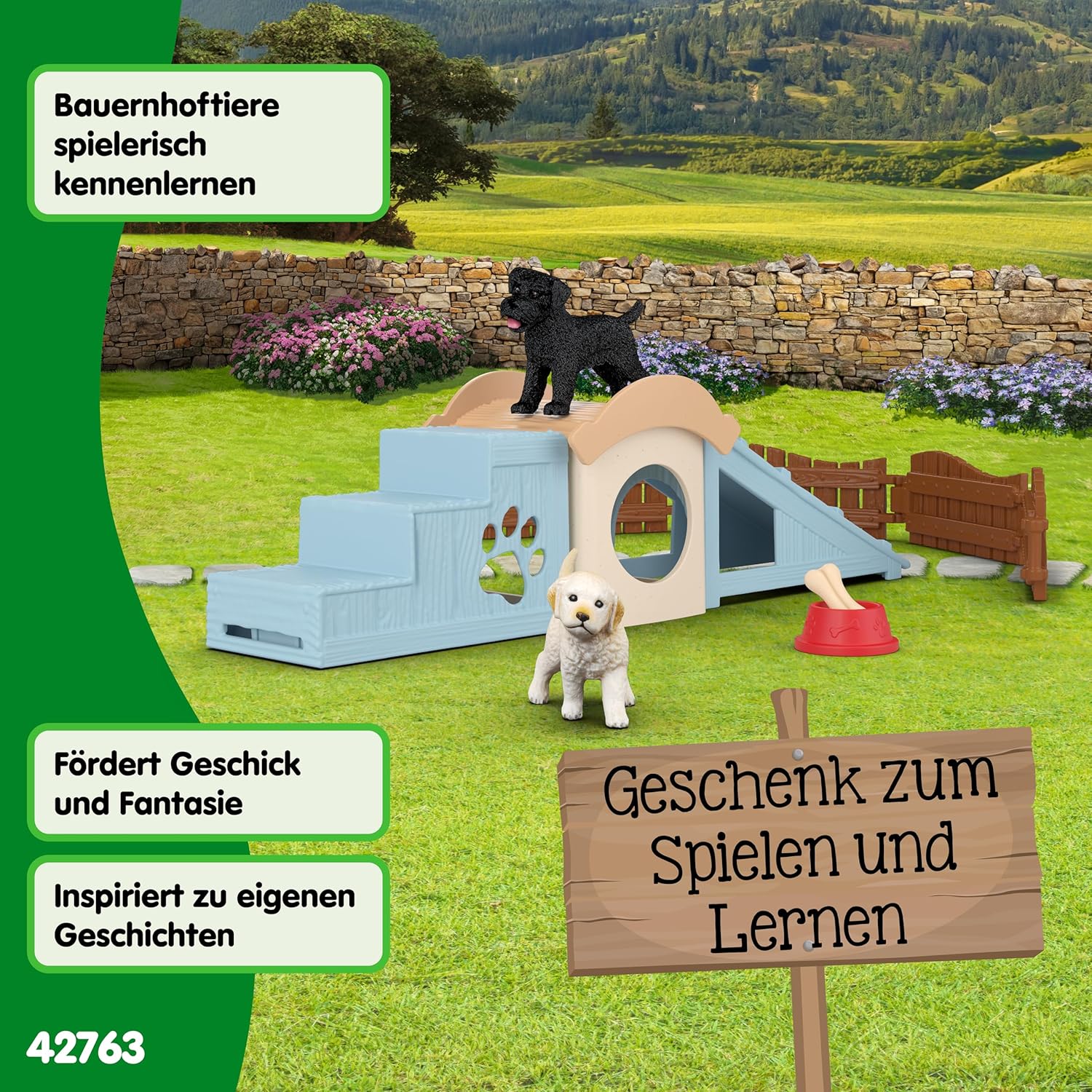 Schleich FARM WORLD | Avventure per cuccioli 42763 | Playset con 2 cani, cuccia, rampa, scaletta & accessori | Giocattolo da fattoria realistico | Idea regalo dai 3 anni | 12 pezzi - Image 3