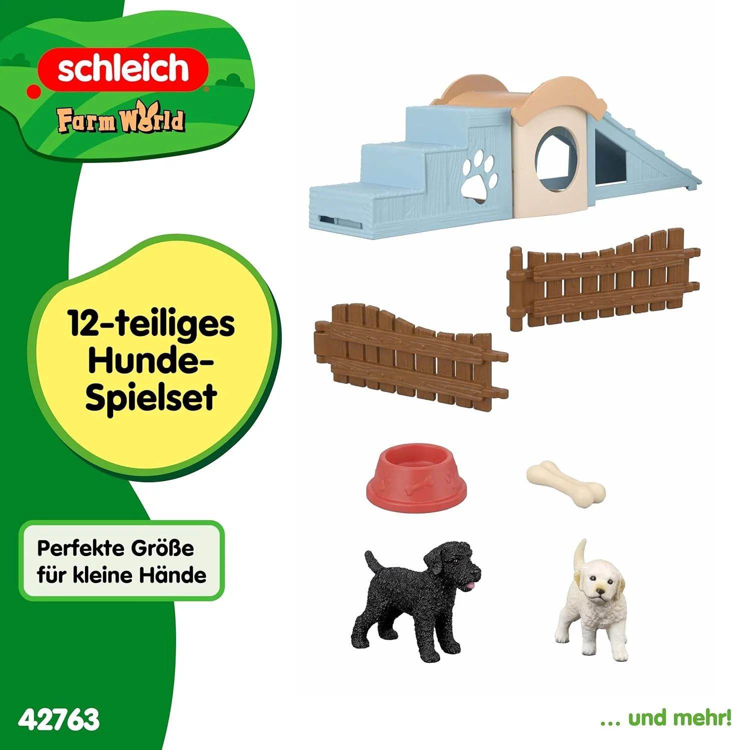 Schleich FARM WORLD | Avventure per cuccioli 42763 | Playset con 2 cani, cuccia, rampa, scaletta & accessori | Giocattolo da fattoria realistico | Idea regalo dai 3 anni | 12 pezzi - Image 4