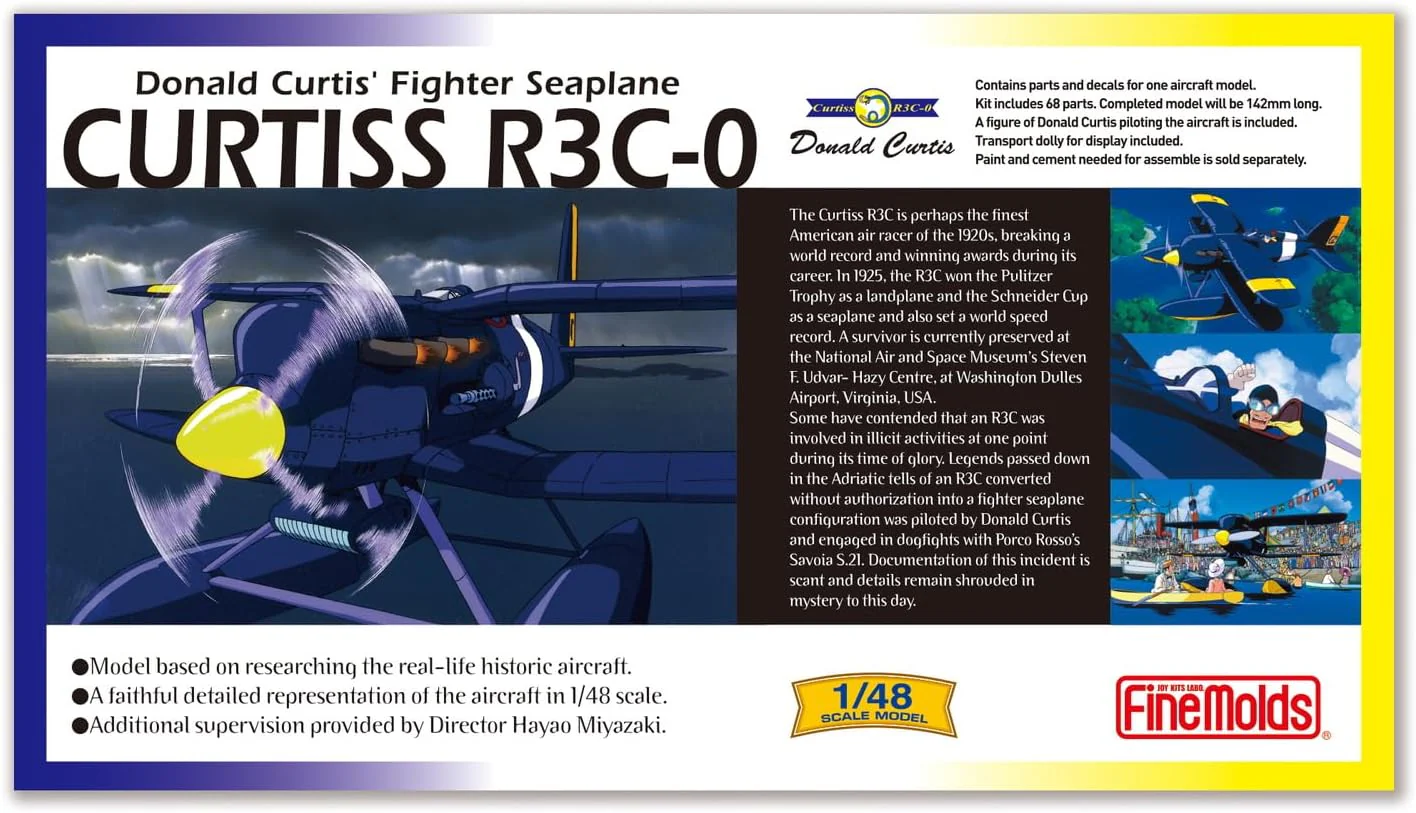 Porco Rosso Model Kit With Figure 1/48 Curtiss R3C-0 Seaplane & Curtis - Image 3
