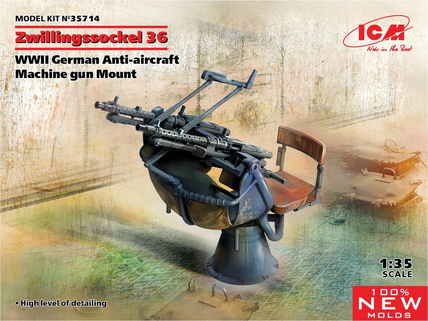 ICM 1:35 - Zwillingssockel 36 WWII Tedesco AA MG Mount - Image 3
