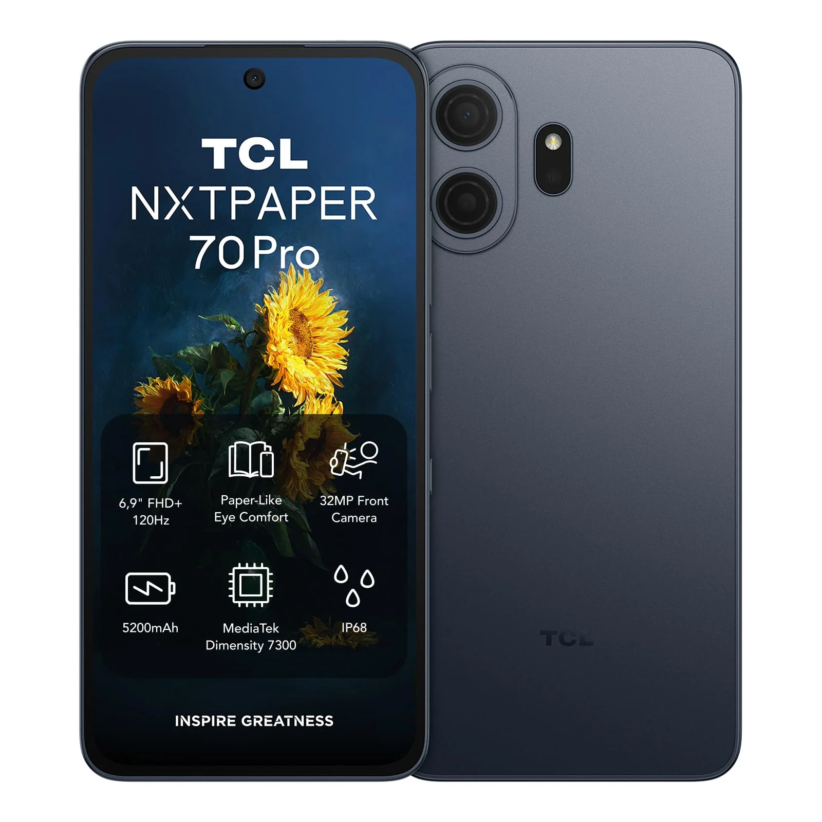 TCL NXTPAPER 70 Pro 5G smartphone 6.9" FHD+ 120Hz 8GB+256GB 5200mAh big battery 33W fast charge Anti-glare Anti-blue light display Protect your eyes 50MP OIS+EIS camera, IP68, Dual SIM Stellar Blue