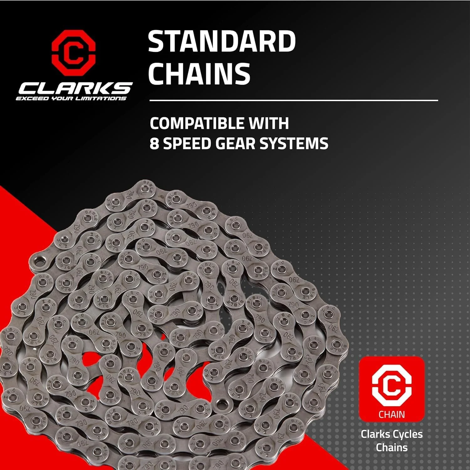 Clarks Standard Bike Chain - Single Speed to 12 Speed Size Durable, Lightweight Bike Chains for Hybrid Gear Systems on MTB and Road Bikes - Image 2
