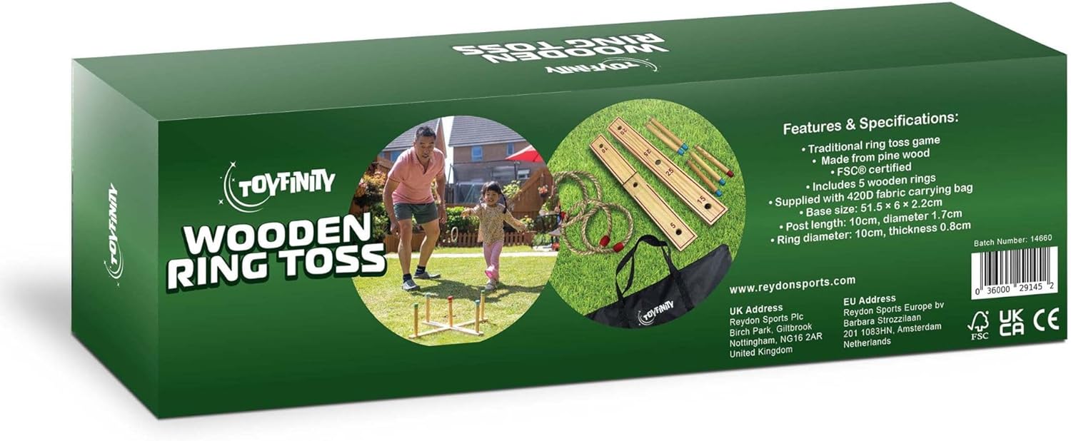 Wooden Ring Toss Game, FSC Pine Wood Garden Game Set with 5 Rings and Carry Bag, Outdoor Family Party Play - Image 5
