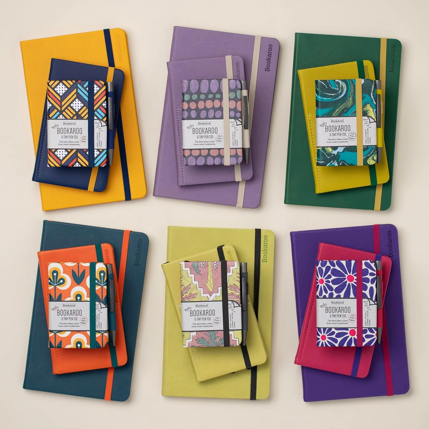 IF Bookaroo Notebook - A7 Pocket and Handbag size Notebook plus Black Ballpoint Pen, 192 pages - Pastels Charcoal - Palm - Image 3