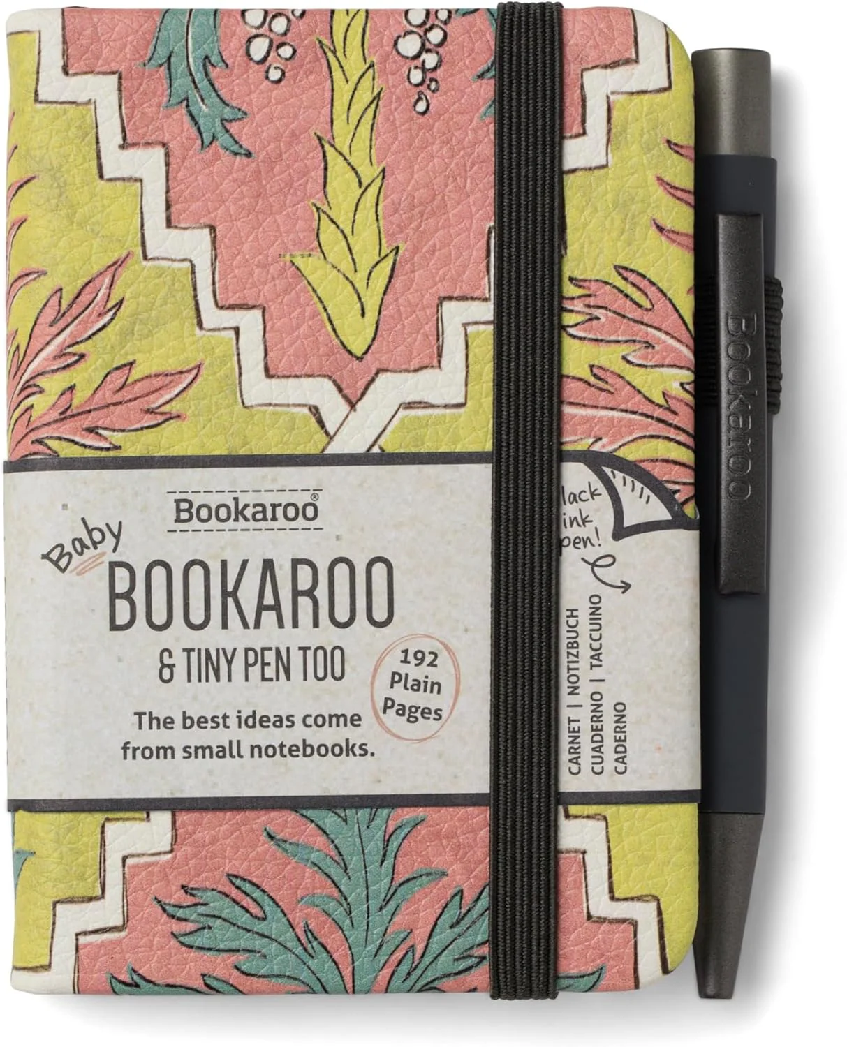 IF Bookaroo Notebook - A7 Pocket and Handbag size Notebook plus Black Ballpoint Pen, 192 pages - Pastels Charcoal - Palm - Image 4
