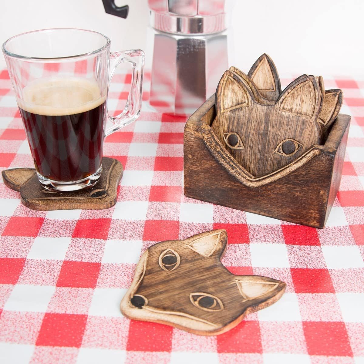 Sass & Belle Wooden Brown Fox Coasters - Set of 6 - Image 2