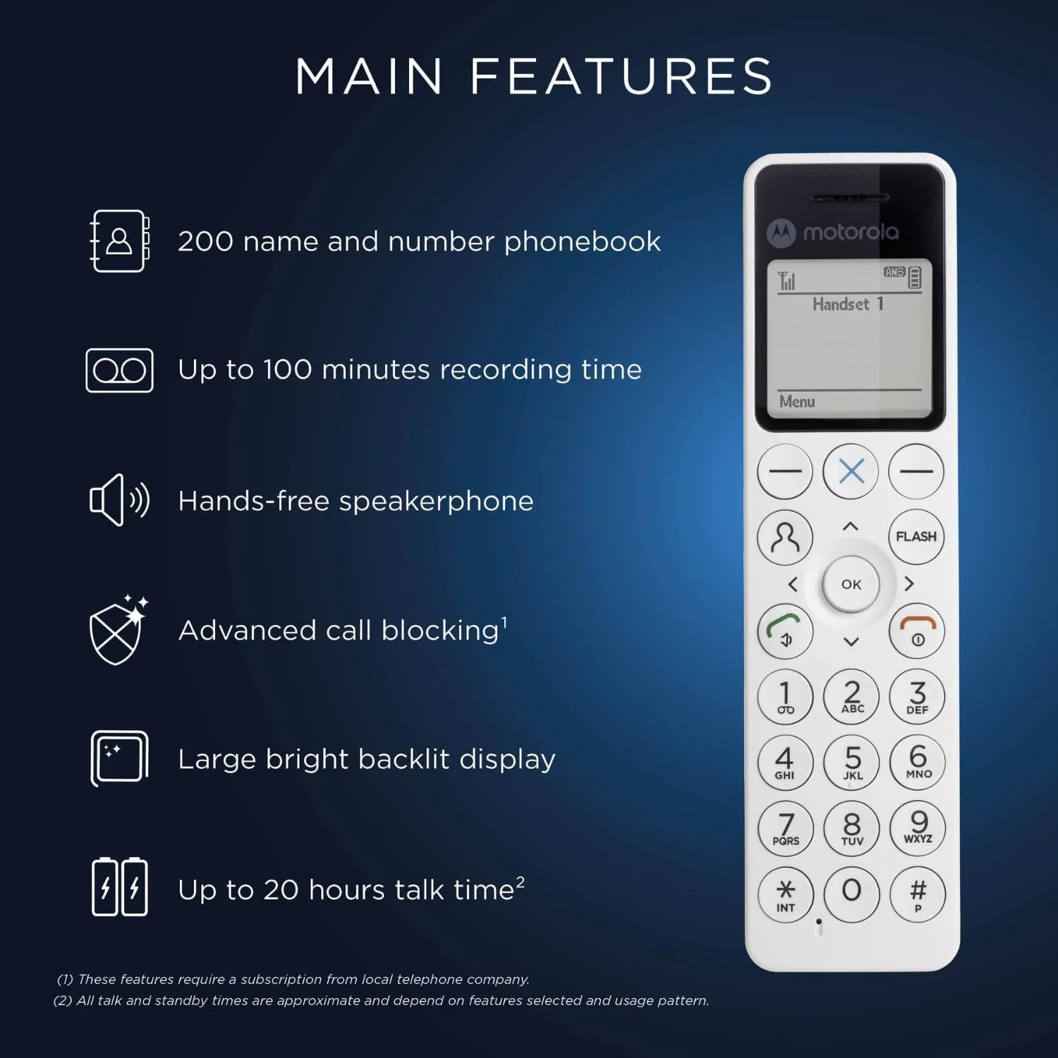 Motorola Voice DECT DOT4 - Telefono senza fili digitale con segreteria, blocco chiamate, vivavoce, display retroilluminato e agenda a 200 contatti - Image 5
