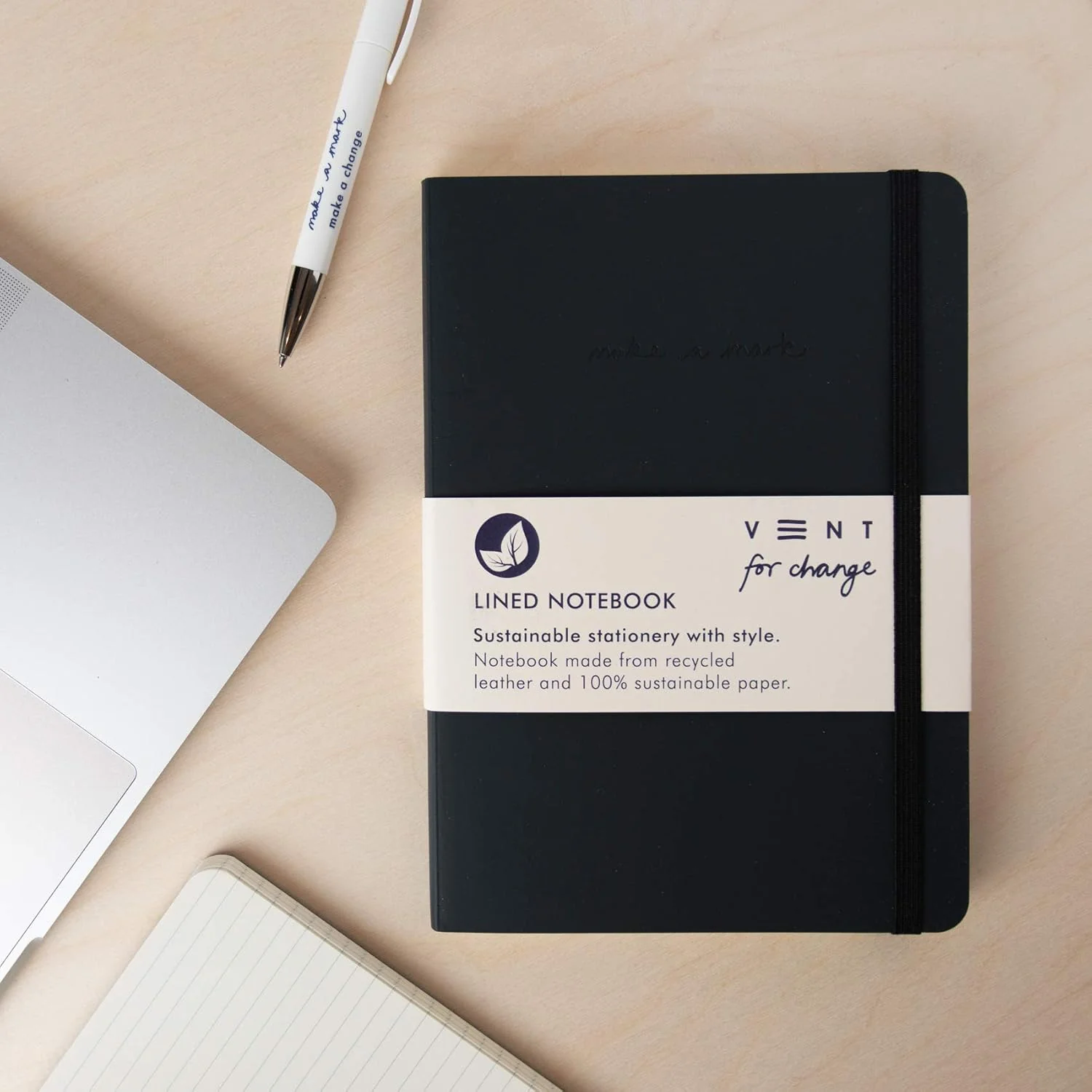 HDmirrorR VENT for Change - Make a Mark Range Classic Design Eco Friendly Recycled Leather A5 Notebook with Lined Paper | Lined Notebook/Notepad | Lined Journal, Great As A Gift - Charcoal Grey - Image 3
