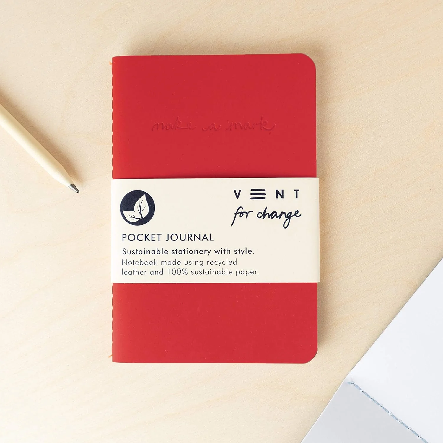 Recycled Leather Pocket Notebook - Mini Pocket Notebook (100 x 150mm) - Recycled Leather from The Make a Mark Range - Pocket - Image 4
