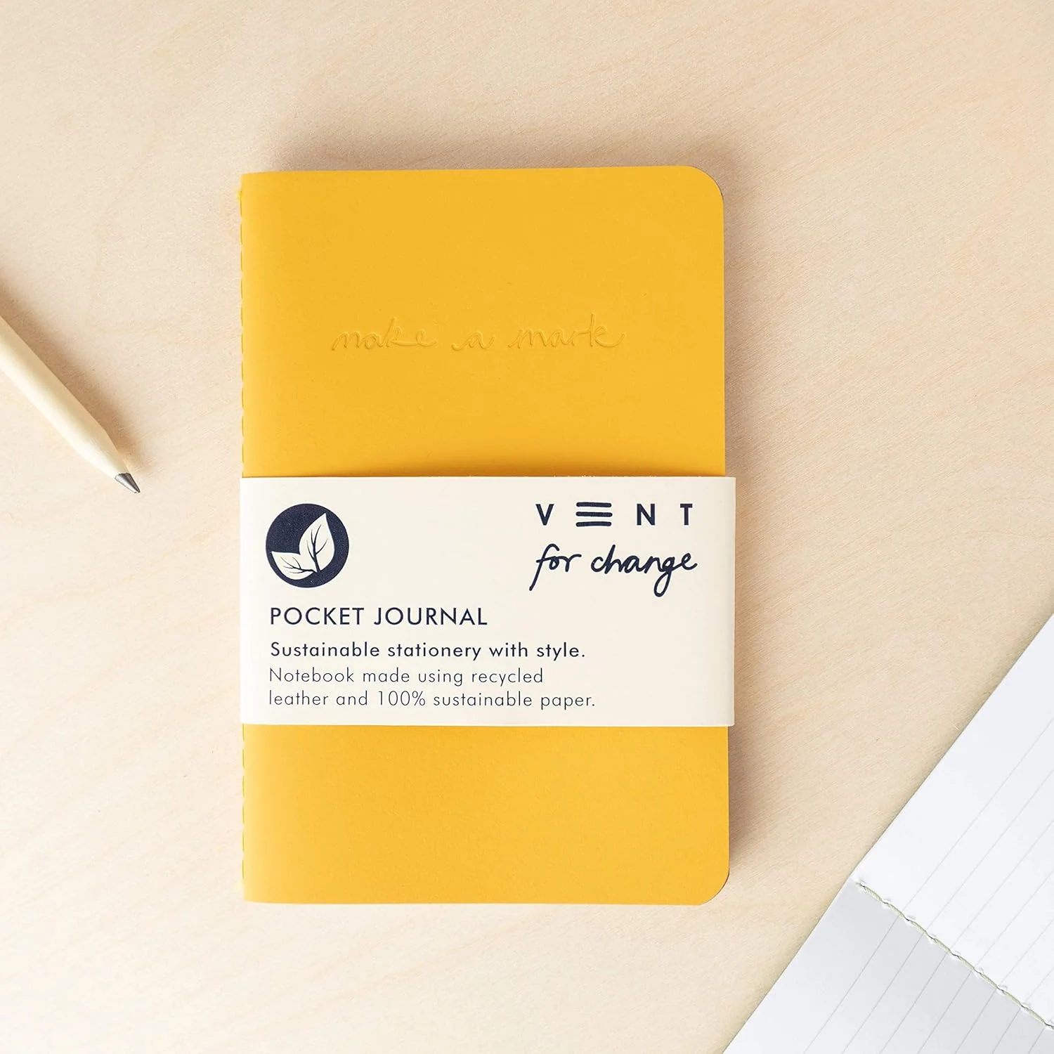 Recycled Leather Pocket Notebook - Mini Pocket Notebook (100 x 150mm) - Recycled Leather from The Make a Mark Range - Pocket - Image 3