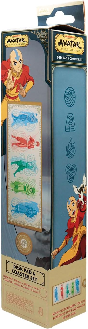 Avatar: The Last Airbender Elements Schreibtischunterlage und Untersetzer-Set – Offizielles großes Gaming-Mauspad, 800 x 300 mm, mit rutschfester Unterseite und verstärkten Kanten - Image 4