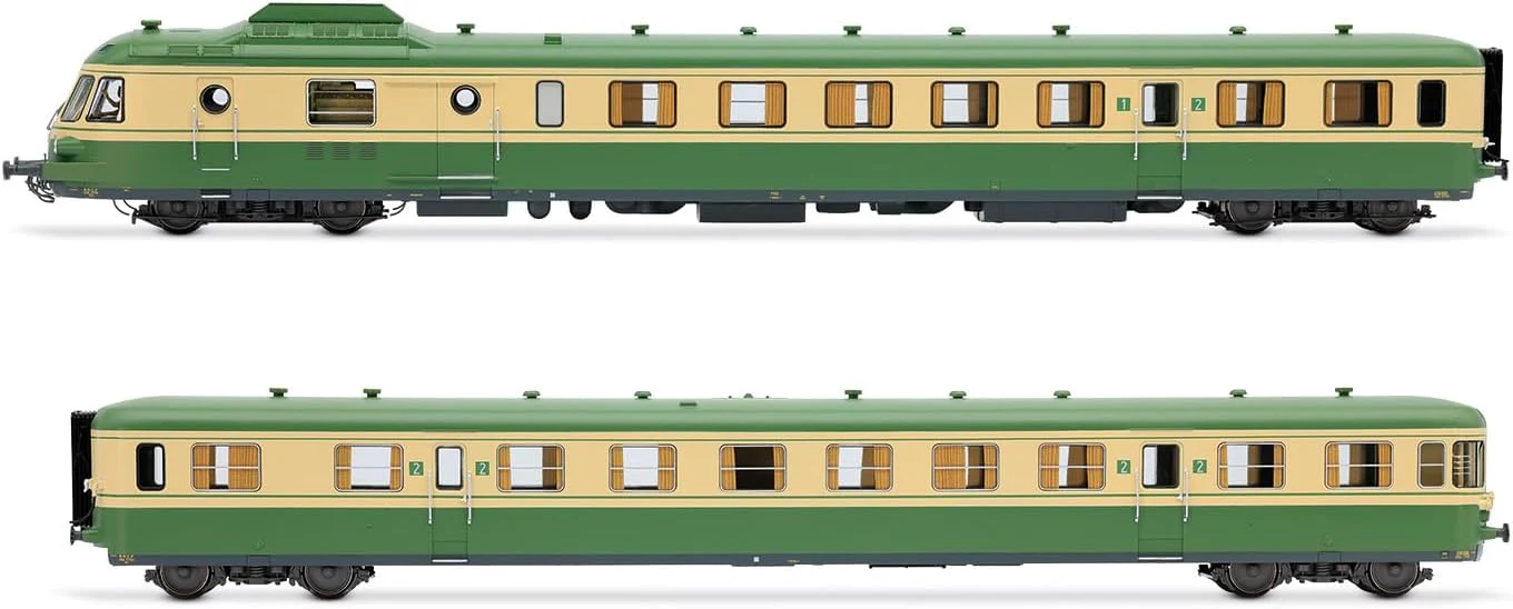 JOUEF HJ2462 SNCF, Wagon Diesel RGP I avec remorque, livrée Vert/Beige, Chemin de Fer EP. IV 1 Locomotive Diesel - Image 2