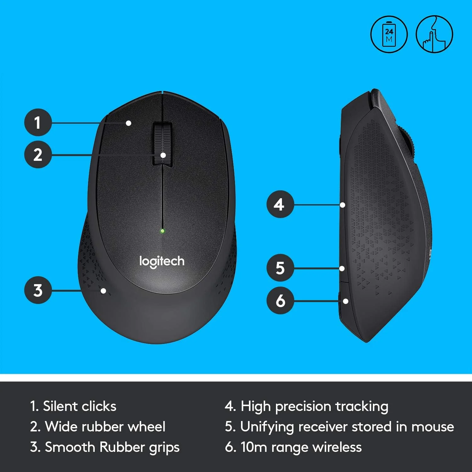 Logitech M330 SILENT PLUS Wireless Mouse, 2.4GHz with USB Nano Receiver, 1000 DPI Optical Tracking, 2-year Battery Life, Compatible with PC, Mac, Laptop, Chromebook - Image 3