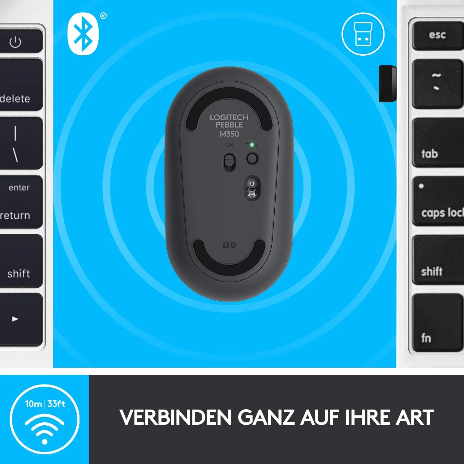 Logitech Pebble Wireless Mouse with Bluetooth or 2.4 GHz Receiver, Silent, Slim Computer Mouse with Quiet Clicks, for Laptop/Notebook/iPad/PC/Mac/Chromebook - Graphite/Black - Image 4