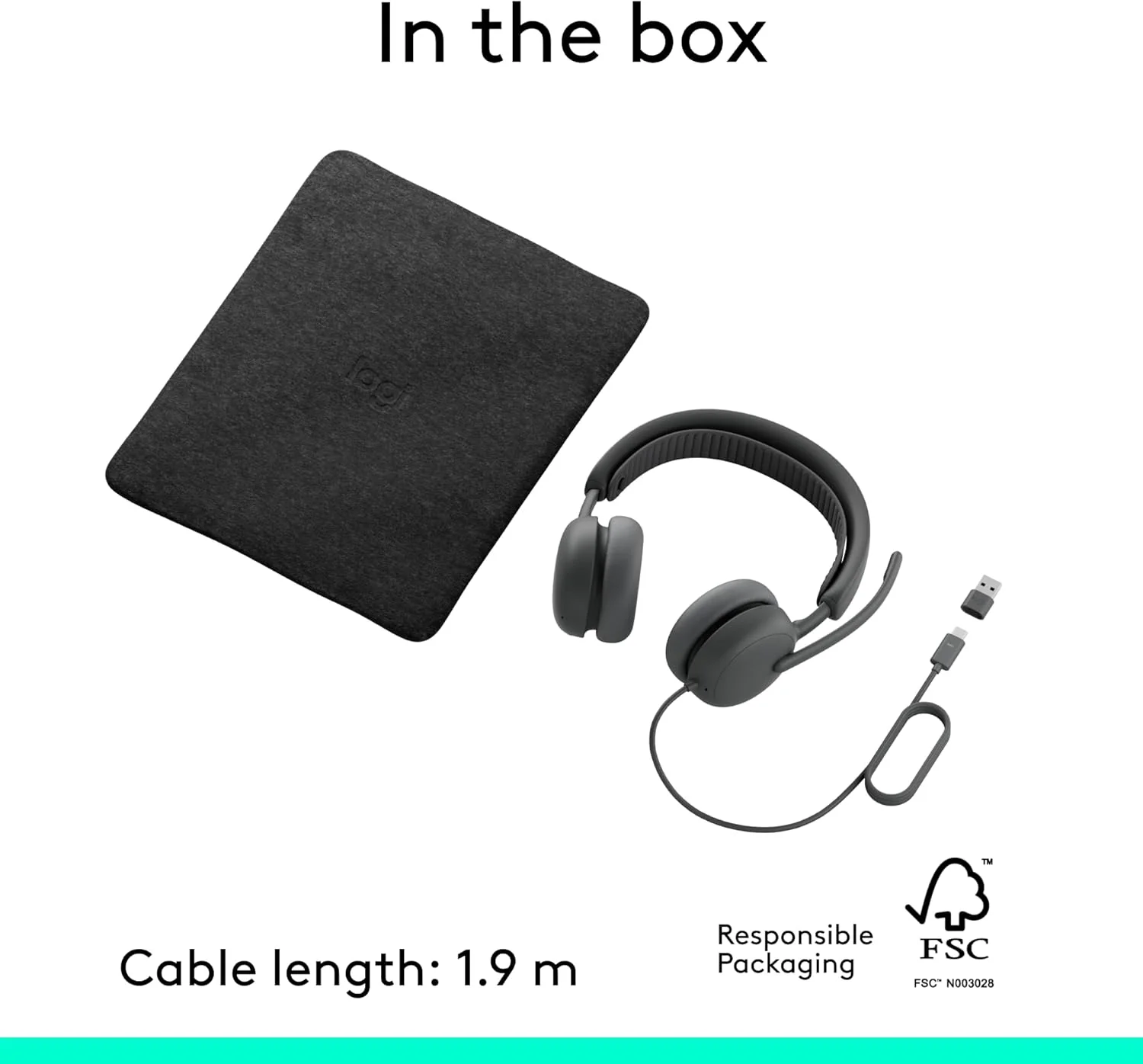 Logitech Zone Wired 2 for Business - Noise-Canceling Headset with Adaptive Hybrid Anc, Zoom & Google Certified, USB-C with USB-A adapter - Graphite - Image 2