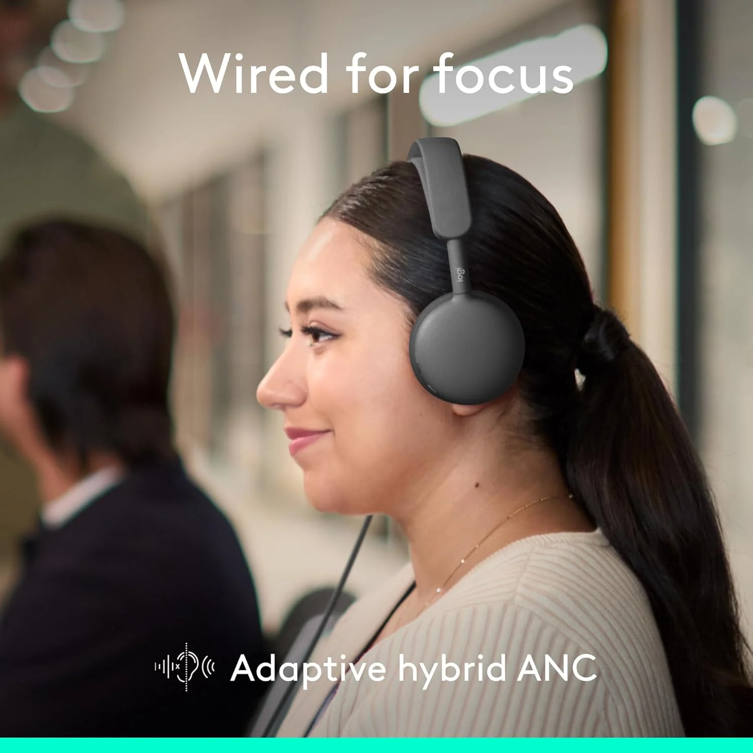 Logitech Zone Wired 2 for Business - Noise-Canceling Headset with Adaptive Hybrid Anc, Zoom & Google Certified, USB-C with USB-A adapter - Graphite - Image 3