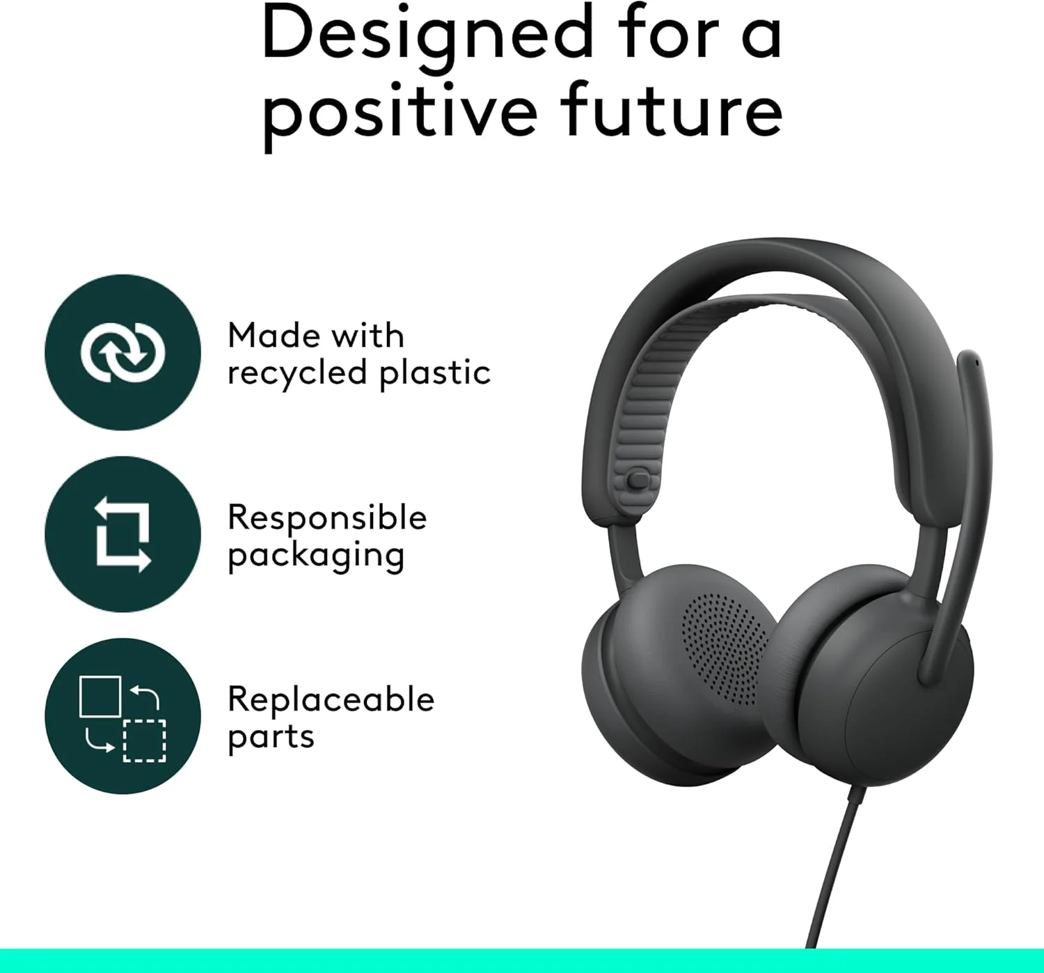 Logitech Zone Wired 2 for Business - Noise-Canceling Headset with Adaptive Hybrid Anc, Zoom & Google Certified, USB-C with USB-A adapter - Graphite - Image 4