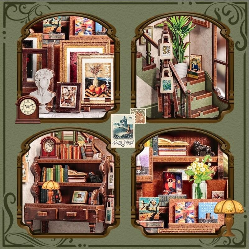 Fsolis - Kit fai da te in miniatura per adulti, mini casa, puzzle 3D per libreria, diorama, decorazione, regalo per donne e adolescenti (libreria della galleria - Image 4