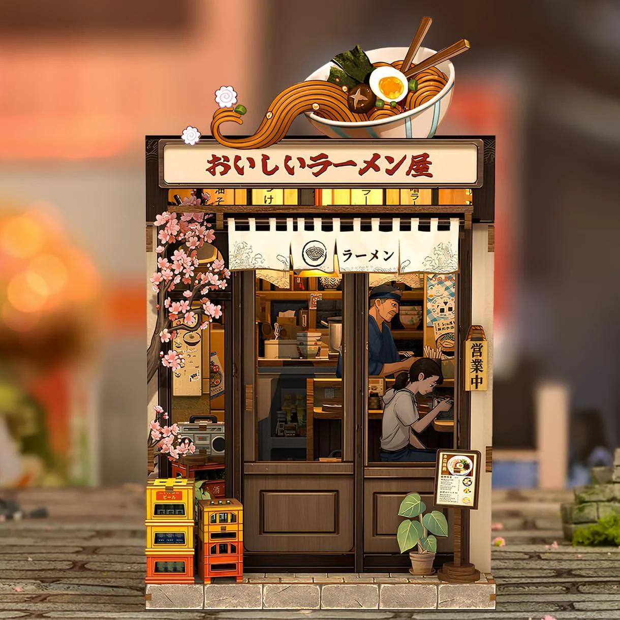 Book Nook DIY Oishii Kyoto - Japanisches Miniatur Set mit LED - Ramen Shop zum Bauen - Premium Bücherregal Dekoration - Originelle Geschenkidee - Image 4