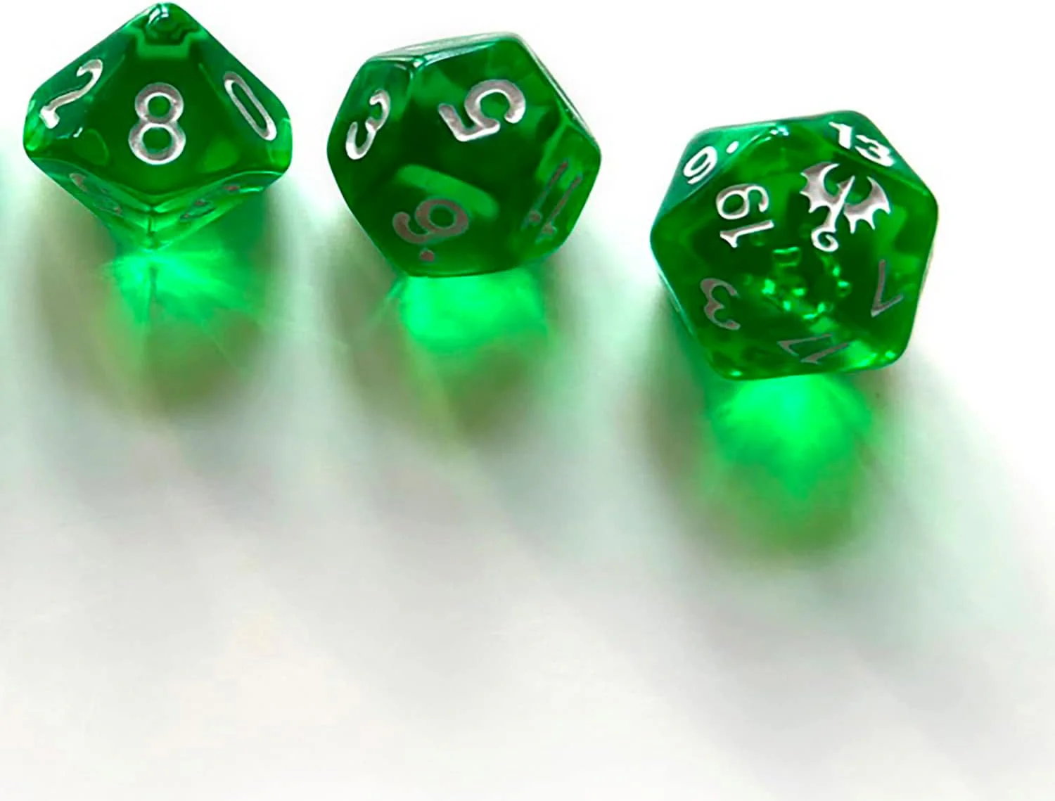 Dragonbane: Dice Set - 6 Piece Green Transparent Dice Set, Free League Publishing, Includes D4, D6, D8, D10, D12 & D20 - Image 5