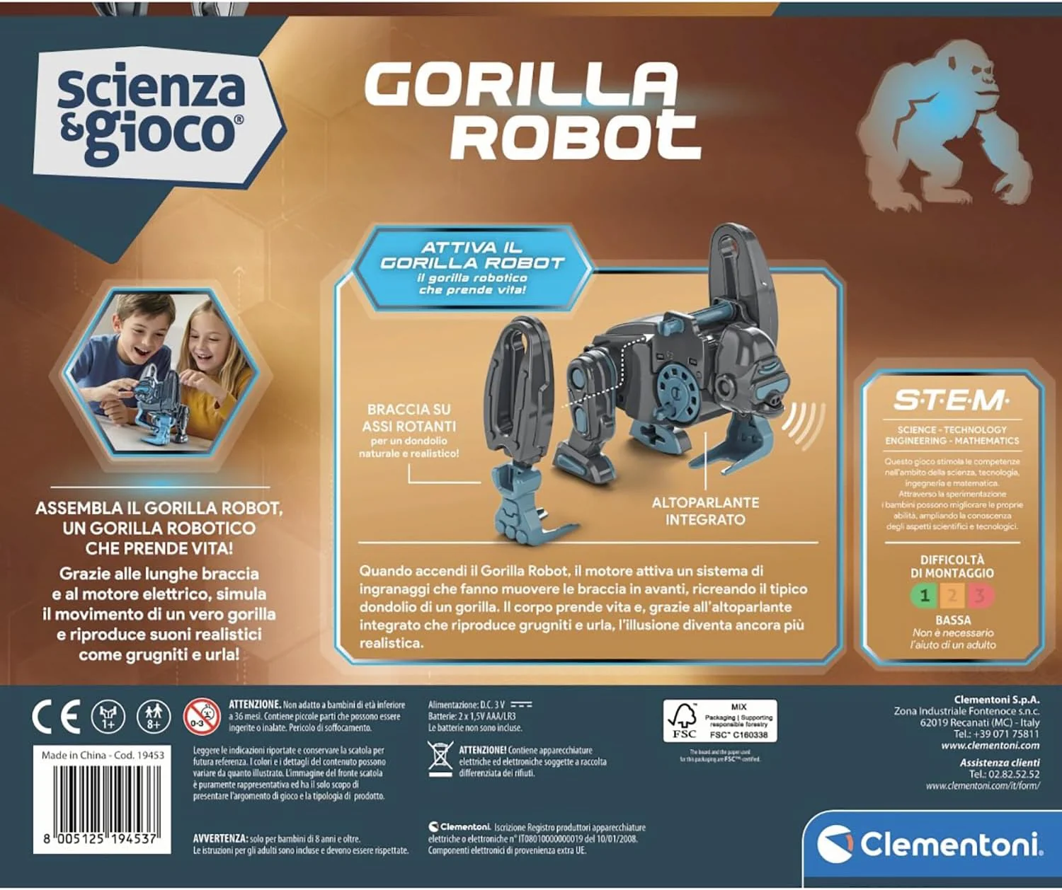 Clementoni Wetenschap en spel Robotics - Gorilla Power, bouwrobot, kinderen vanaf 8 jaar, logische en technologische vaardigheden, elektromotor, realistische geluiden, STEM en robotica, Italiaanse - Image 7