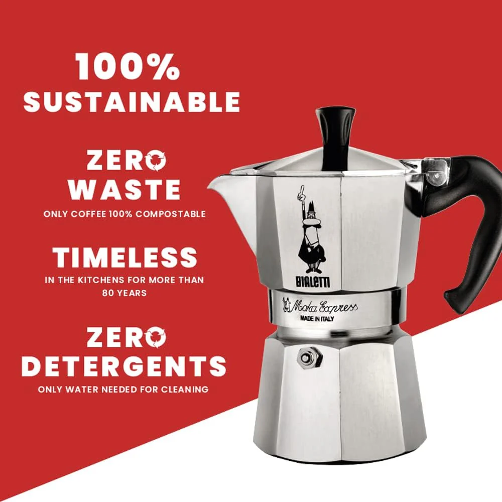 Bialetti Moka Express Aluminium Stovetop Coffee Maker (2 Cup), 8x11x11 cm, Silver - Image 6