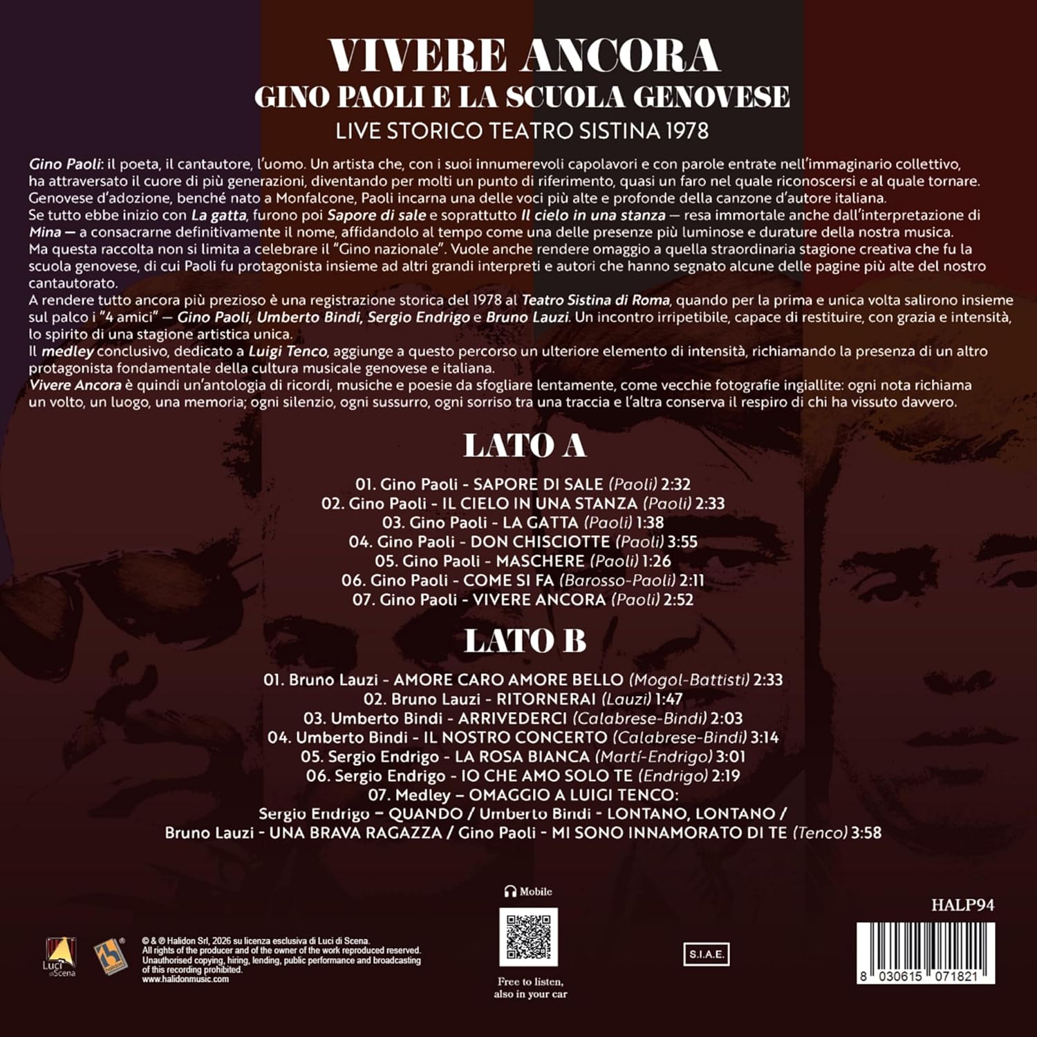 Gino Paoli and the Genoese School – Vivere Ancora, Historic Live Recording at the Teatro Sistina 1978 – Live Recording - Image 2