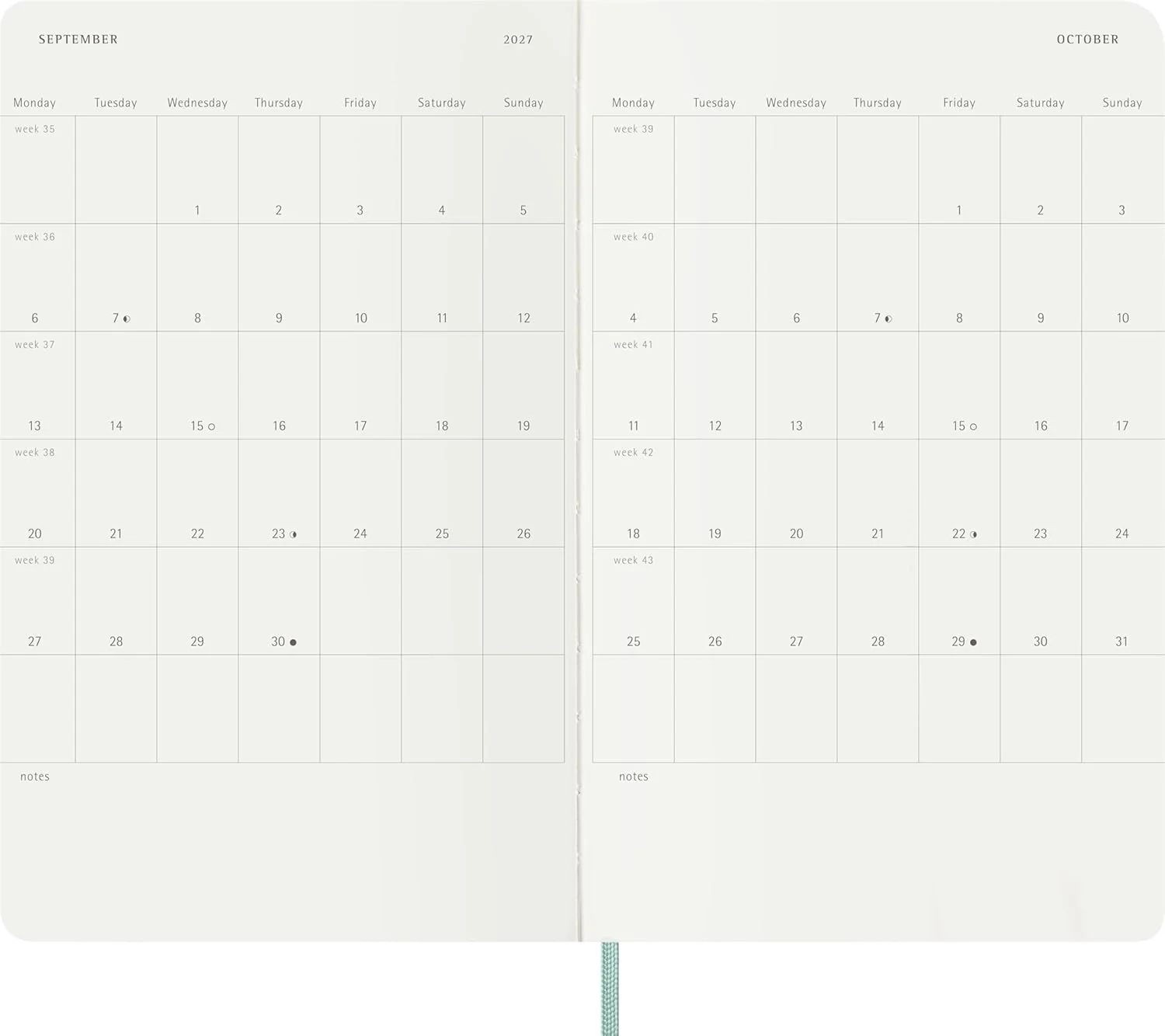 Moleskine Weekly Planner 2027, Vegan Soft Cover Precious and Ethical 12 Month Diary with Space for Notes, and Gift Box, Large 13x21 Cm, Sage Green - Image 8