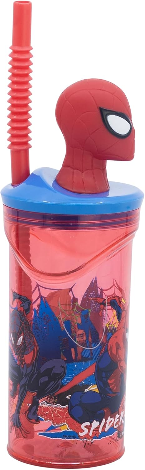 Stor herbruikbare beker met rietje en deksel met 3D-figuurtje, 360 ml Spider-Man - Image 2