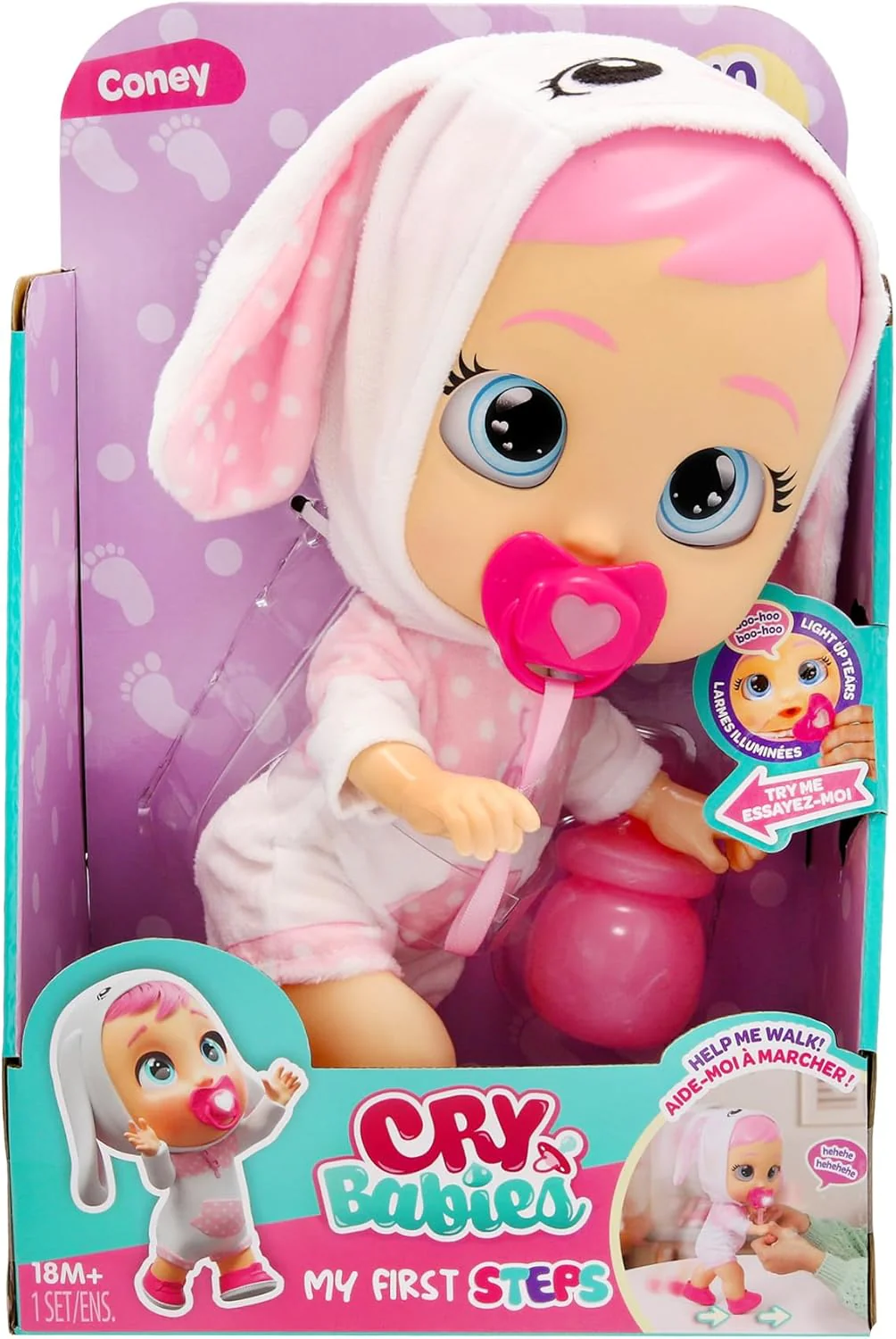 CRY Babies Coney Interaktive Puppe Hilf Coney bei ihren ersten Schritten – sie gibt über 10 Laute und Reaktionen von Sich und kann leuchtende LED-Tränen weinen. Kinder ab 3 Jahren. - Image 7