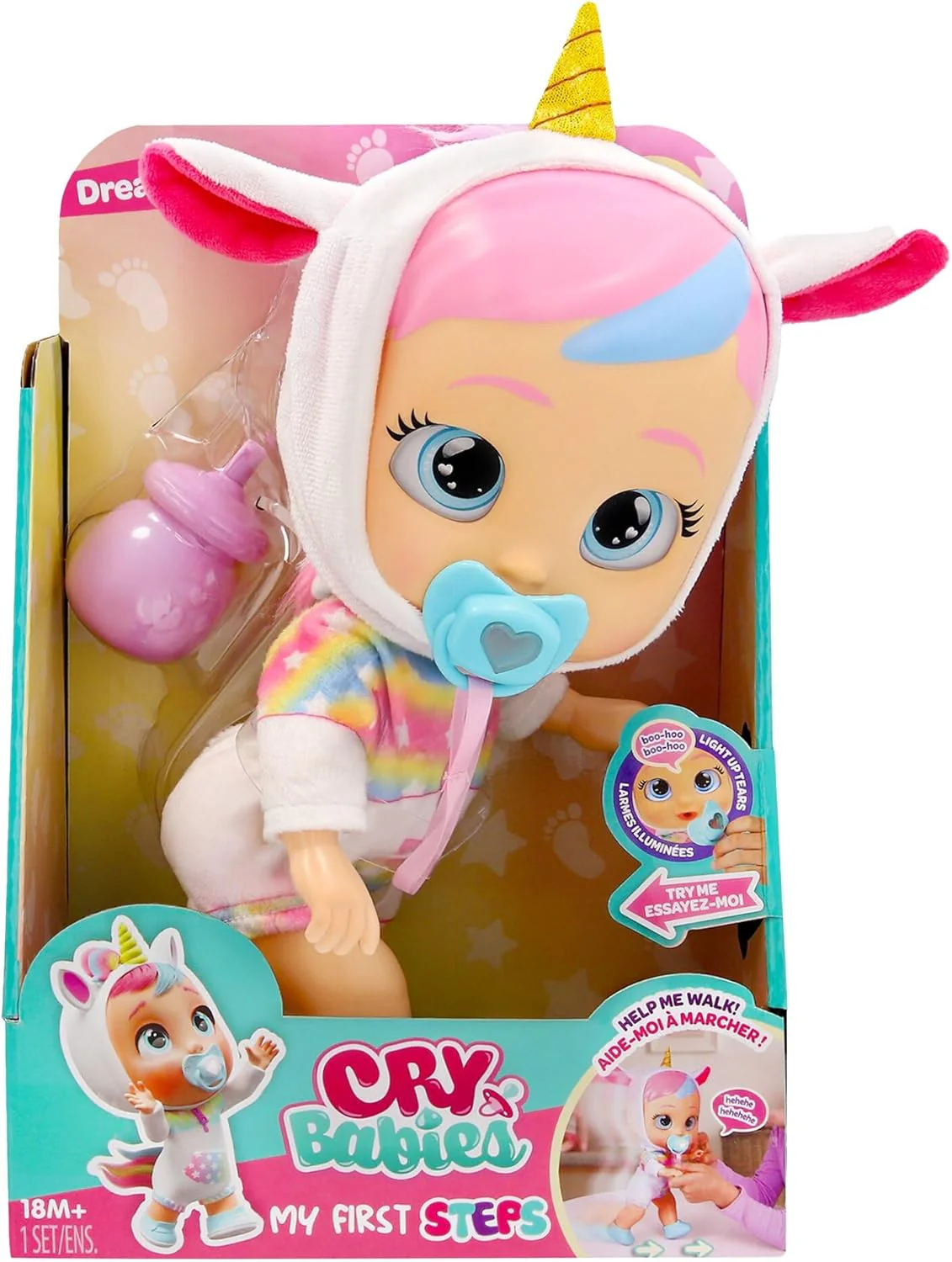 Cry Babies Dreamy Interaktive Puppe Hilf Dreamy bei ihren ersten Schritten – sie gibt über 10 Laute und Reaktionen von Sich und kann leuchtende LED-Tränen weinen. Kinder ab 3 Jahren. - Image 4