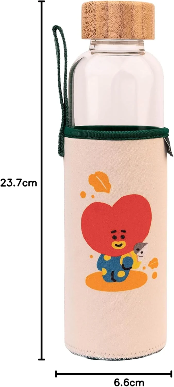 Grupo Erik Trinkflasche 500 ml Glas - GYM FlascheBT21 Tata Glasflasche 500 ml - Sportflasche Kinder - Wasserflasche Glas - BTS Fanartikel Offizieller BTS Merch - Image 6