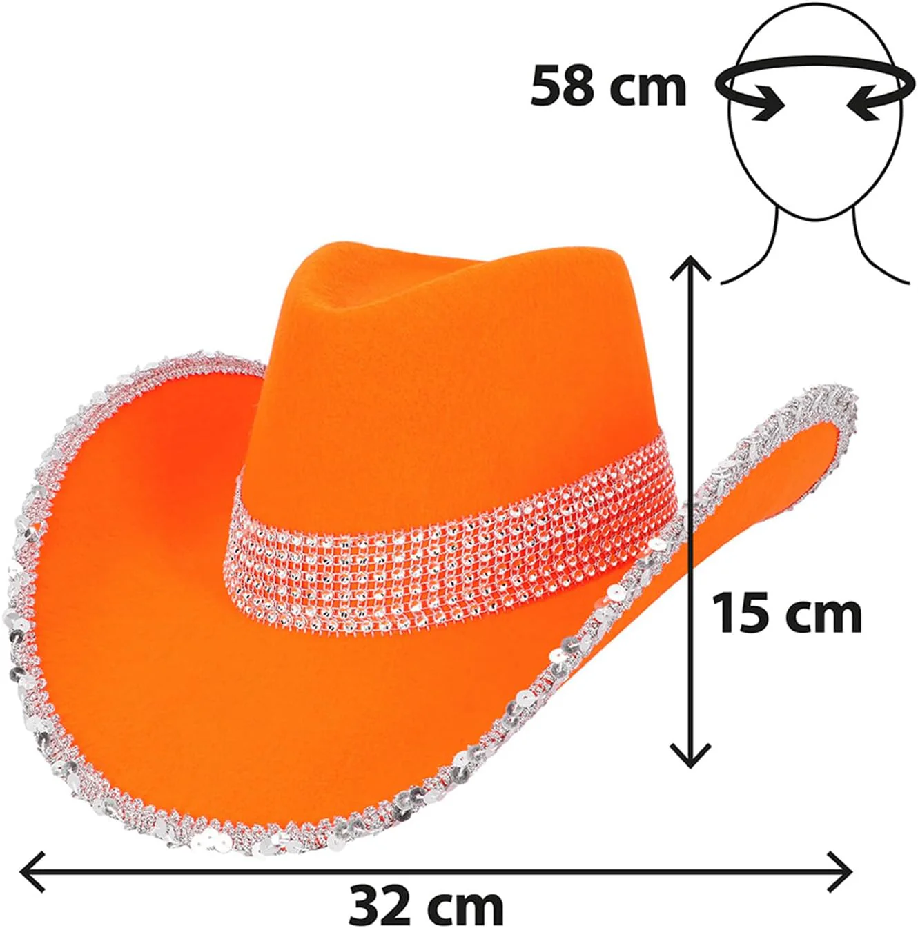 Cowboy Hoed Glitter - Neon Oranje - Image 3
