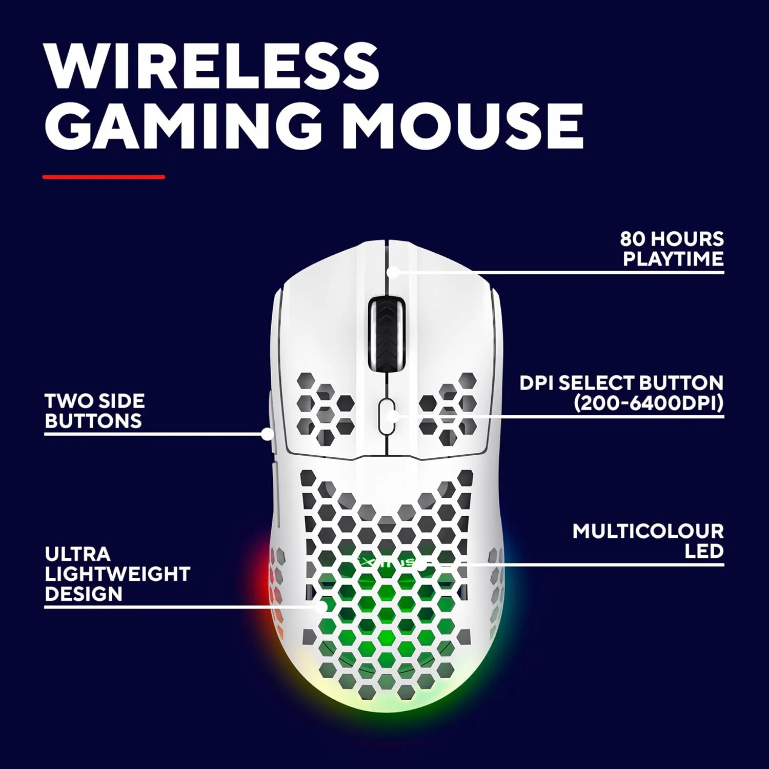 Trust Gaming GXT 929W Helox Wireless Gaming Mouse, Superlight White Gaming Mouse 75g, 80h Battery Life, 2.4 GHz Micro-USB Receiver, LED Lighting, Adjustable DPI (800-4800), Gaming PC Laptop - Image 3