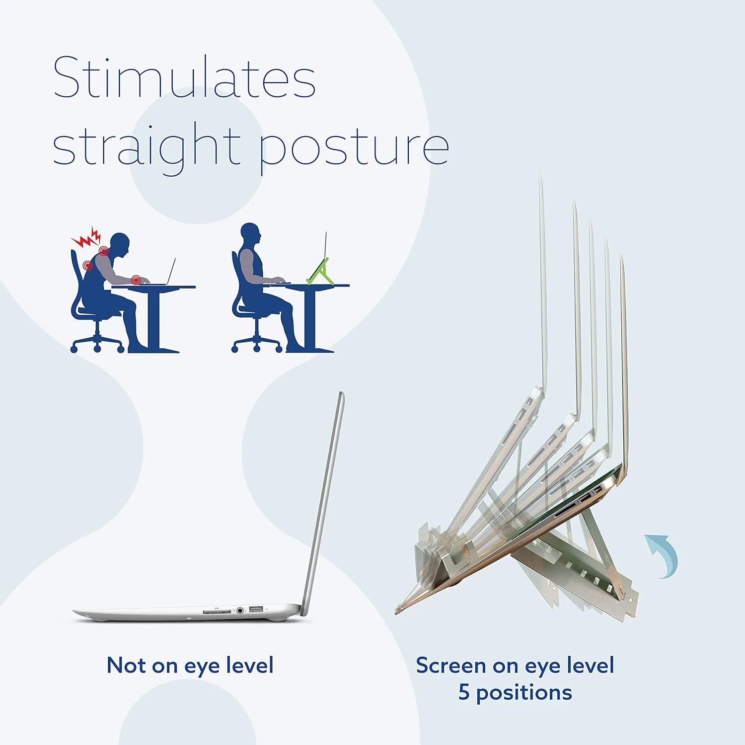 R-Go Tools Ergonomic Laptop Stand, Ultra-thin Aluminum, Adjustable Portable Notebook riser for desk, Compatible with 10-22" MacBook/Air Pro/Dell XPS/Lenovo, Support up to 11ibs, Silver - Image 3