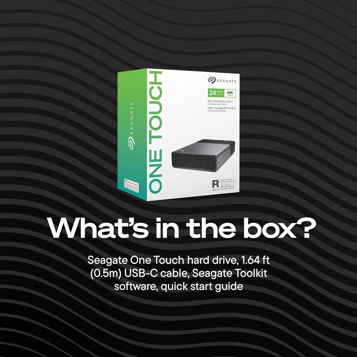 Seagate One Touch Desktop 20TB Portbale External Hard Drive, USB-C Powered, 3.5 Inch, USB 3.0, PC & Laptop, Includes Data Rescue Service (STNB20000400) - Image 5