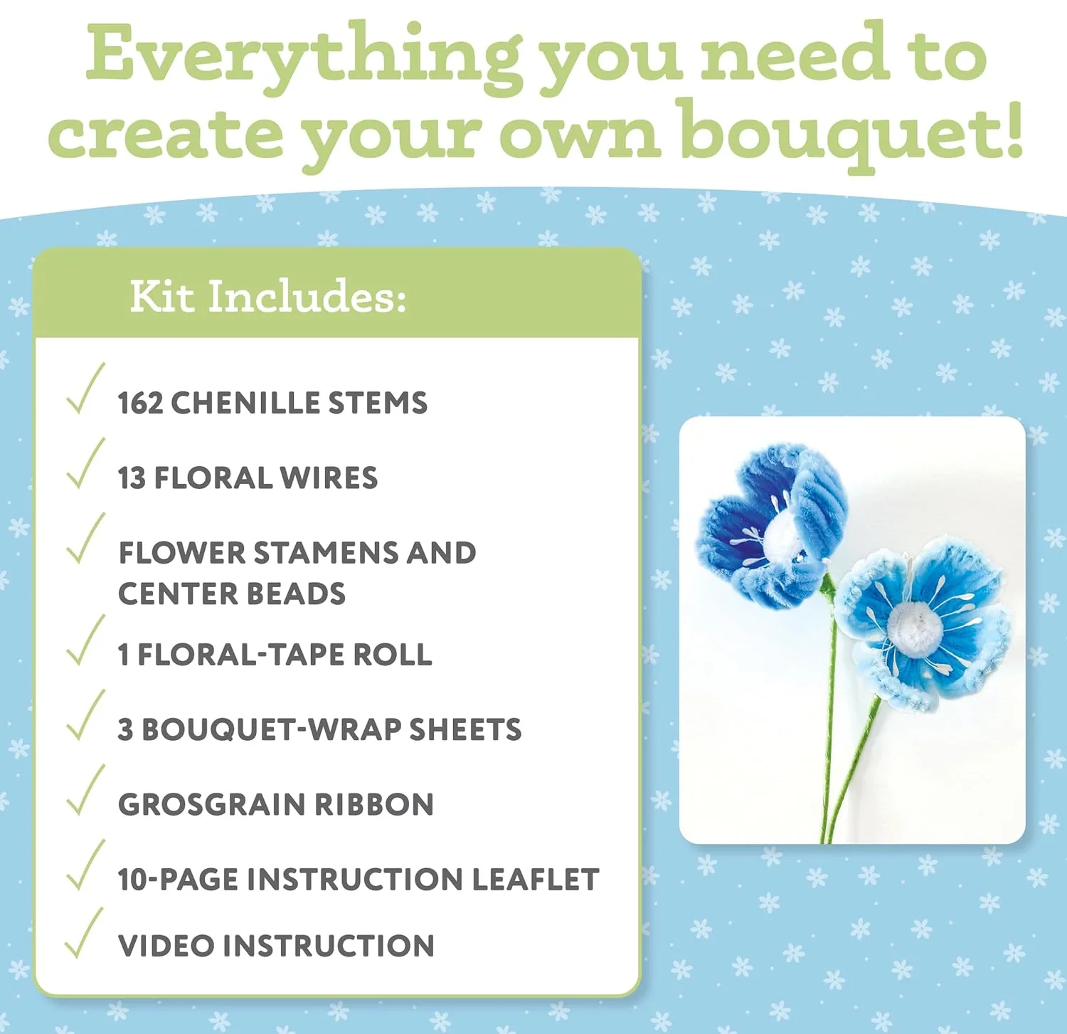 Bendable Blooms Chenille Stem Flower-Making Kit Botanical Blues: Everything You Need to Make a Beautiful Floral Bouquet: Over 140 Chenille Stems with ... Grosgrain Ribbon, and an Instruction Leaflet - Image 5