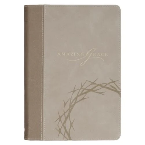 Classic Journal Amazing Grace Isa. 53:5 Bible Verse, Inspirational Scripture Notebook, Ribbon Marker, Taupe Vegan Leather Flexcover, 336 Ruled Pages, (8.6" X 6.1" X .9")