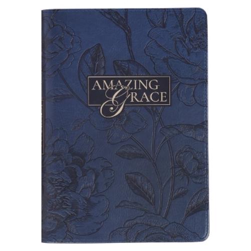Christian Art Gifts Inspirational Zippered Journal, Amazing Grace Wide Ruled Notebook, Navy Blue Vegan Leather, 336 Lined Pages W/Scripture, (9" X 6.4" X .9")