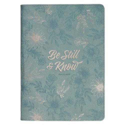 Christian Art Gifts Classic Journal Be Still & Know Psalm 46:10 Bible Verse, Inspirational Scripture Notebook, Ribbon Marker, Teal Vegan Leather Flexcover, 336 Ruled Pages, (8.6" X 6.1" X .9")